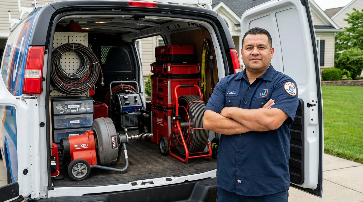 Professional drain cleaning equipment and Johns Plumbing LLC plumber in Cudahy