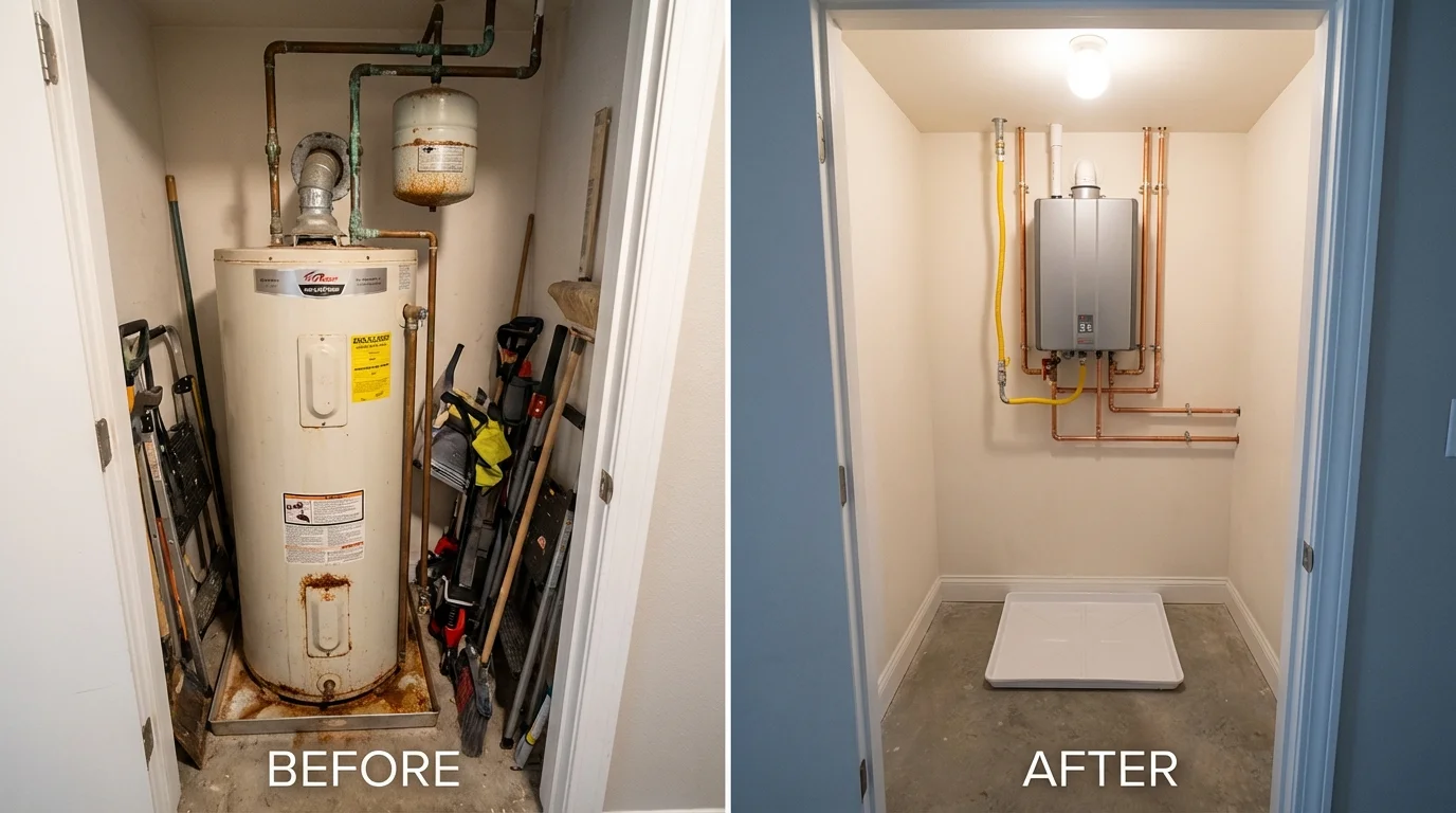 Tank water heater versus wall-mounted tankless unit comparison for Cudahy, WI homeowners