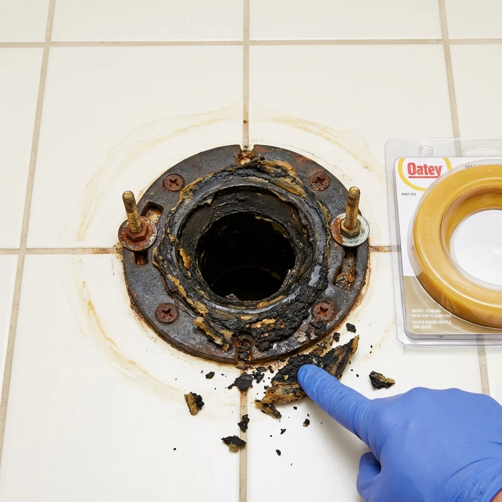 Failed wax ring showing water seepage at the base of a toilet in a Cudahy, WI home
