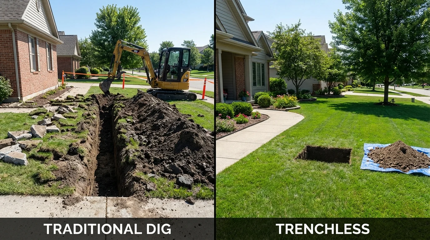 Trenchless sewer repair with minimal yard damage versus traditional excavation in Cudahy, WI